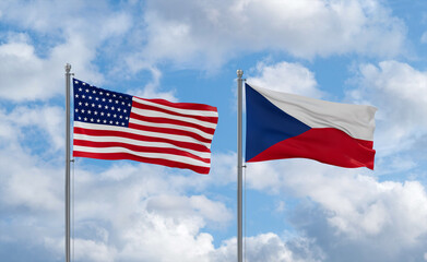 Czech Republic and USA flags, country relationship concept