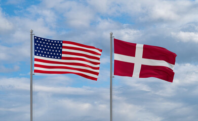 Denmark and USA flags, country relationship concept