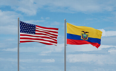 Ecuador and USA flags, country relationship concept