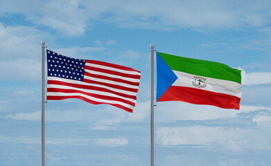 Equatorial Guinea and USA flags, country relationship concept