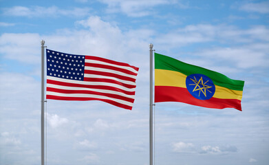 Ethiopia and USA flags, country relationship concept