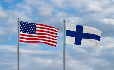 Finland and USA flags, country relationship concept
