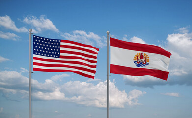 USA and French Polynesia flags, country relationship concept