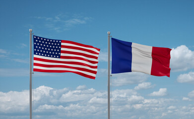 USA and France flags, country relationship concept