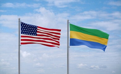 Gabon and USA flags, country relationship concept