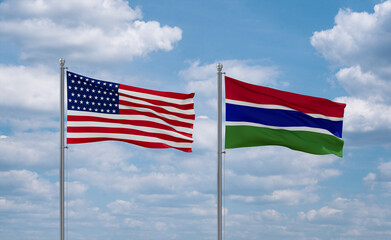 Gambia and USA flags, country relationship concept