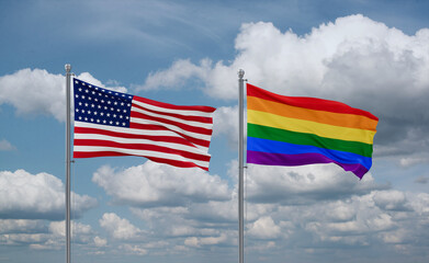 Gay Pride and USA flags, country relationship concept