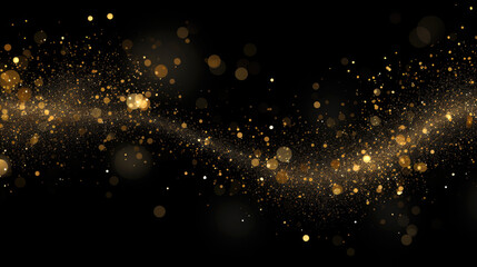 gold confetti with small yellow circles on a black background - obrazy, fototapety, plakaty