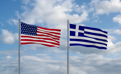 Greece and USA flags, country relationship concept