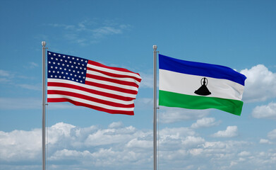 Lesotho and USA flags, country relationship concept