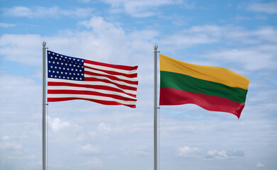 Lithuania and USA flags, country relationship concept