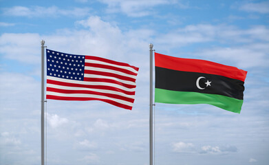 Libya and USA flags, country relationship concept
