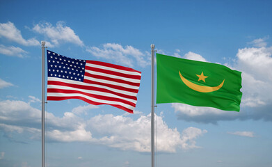 Mauritania and USA flags, country relationship concept