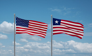 Liberia and USA flags, country relationship concept