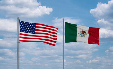 Mexico and USA flags, country relationship concept