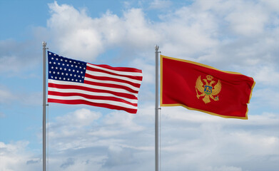 Montenegro and USA flags, country relationship concept