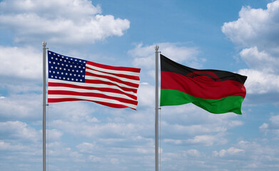 Malawi and USA flags, country relationship concept