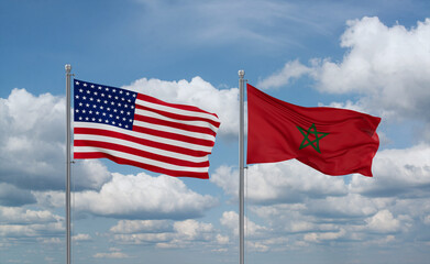 Morocco and USA flags, country relationship concept