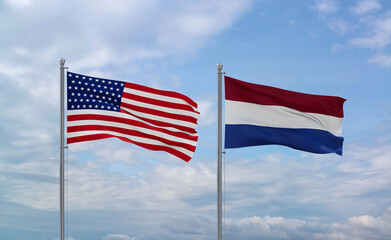 Netherlands and USA flags, country relationship concept