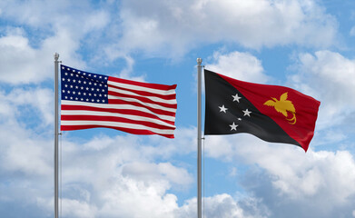 Papua New Guinea and USA flags, country relationship concept