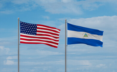 Nicaragua and USA flags, country relationship concept