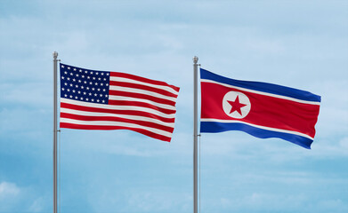 North Korea and USA flags, country relationship concept