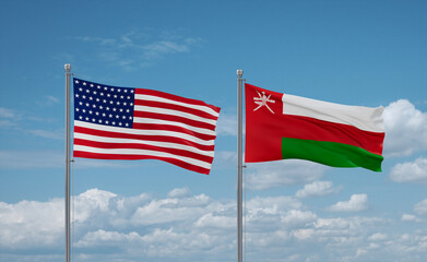 Oman and USA flags, country relationship concept