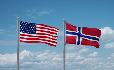 Norway and USA flags, country relationship concept