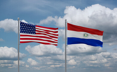 Paraguay and USA flags, country relationship concept
