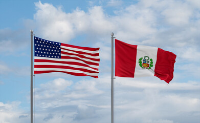 Peru and USA flags, country relationship concept