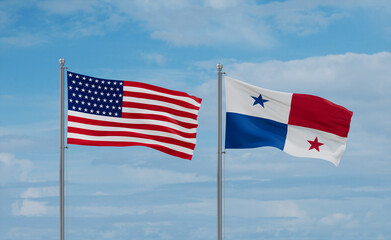 Panama and USA flags, country relationship concept