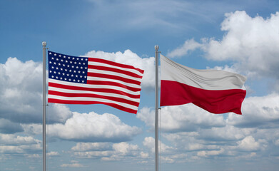 Poland and USA flags, country relationship concept