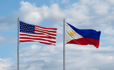 Philippines and USA flags, country relationship concept