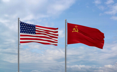 Soviet Union and USA flags, country relationship concept