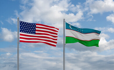 Uzbekistan and USA flags, country relationship concept