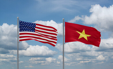 Vietnam and USA flags, country relationship concept