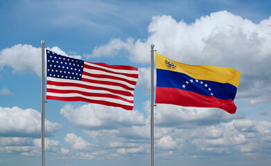 Venezuela and USA flags, country relationship concept