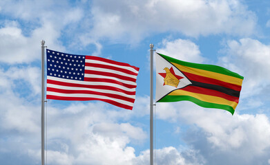 Zimbabwe and USA flags, country relationship concept
