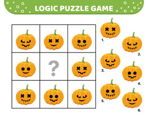 Logic puzzle game. Scary pumpkin For kids Cartoon