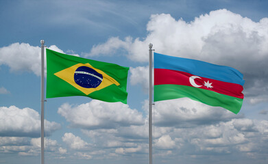Azerbaijan and Brazil flags, country relationship concept