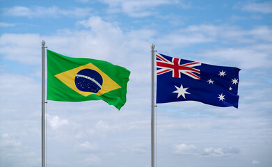Australia and Brazil flags, country relationship concept