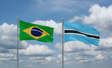 Botswana and Brazil flags, country relationship concept