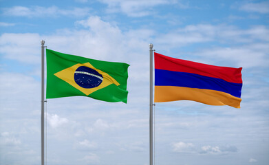 Armenia and Brazil flags, country relationship concept