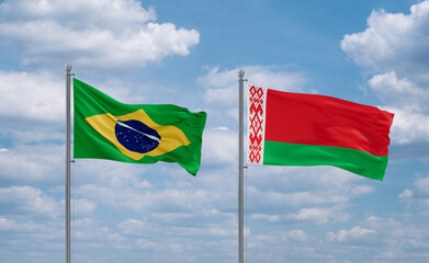 Belarus and Brazil flags, country relationship concept