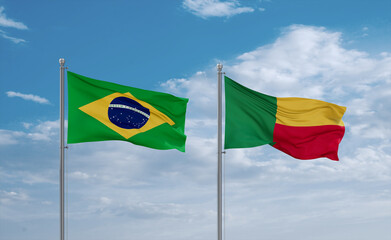 Benin and Brazil flags, country relationship concept