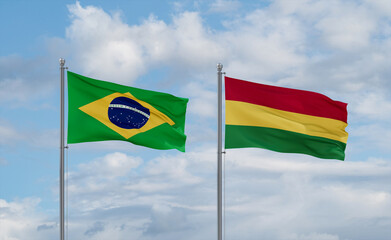 Bolivia and Brazil flags, country relationship concept