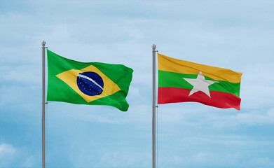 Myanmar Faso and Brazil flags, country relationship concept