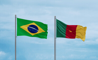 Cameroon and Brazil flags, country relationship concept