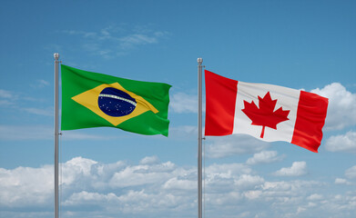 Canada and Brazil flags, country relationship concept