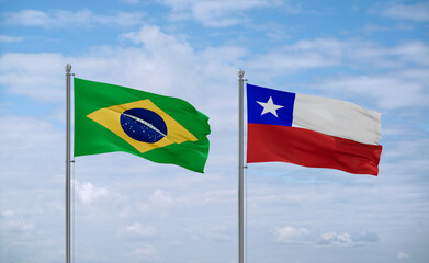 Chile and Brazil flags, country relationship concept